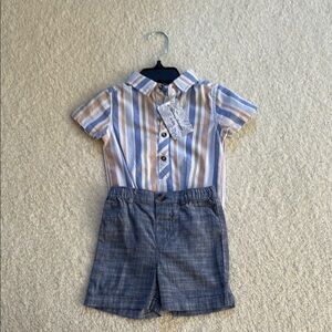 NWT Tommy Bahama Kids Blue and Tan Striped Button-Down Shirt
